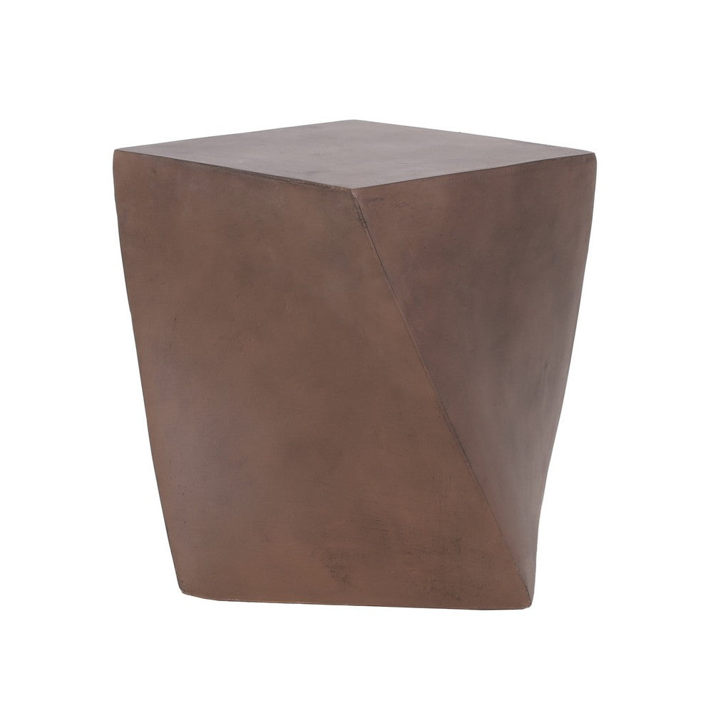 Benjara Outdoor Side End Table, Twisted Cube Shape Brown Faux Concrete 21 Inch