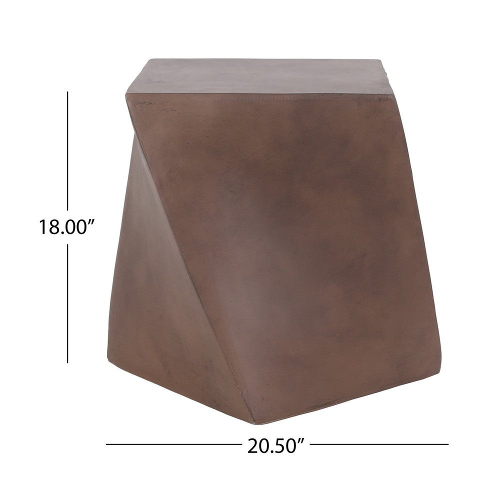 Benjara Outdoor Side End Table, Twisted Cube Shape Brown Faux Concrete 21 Inch