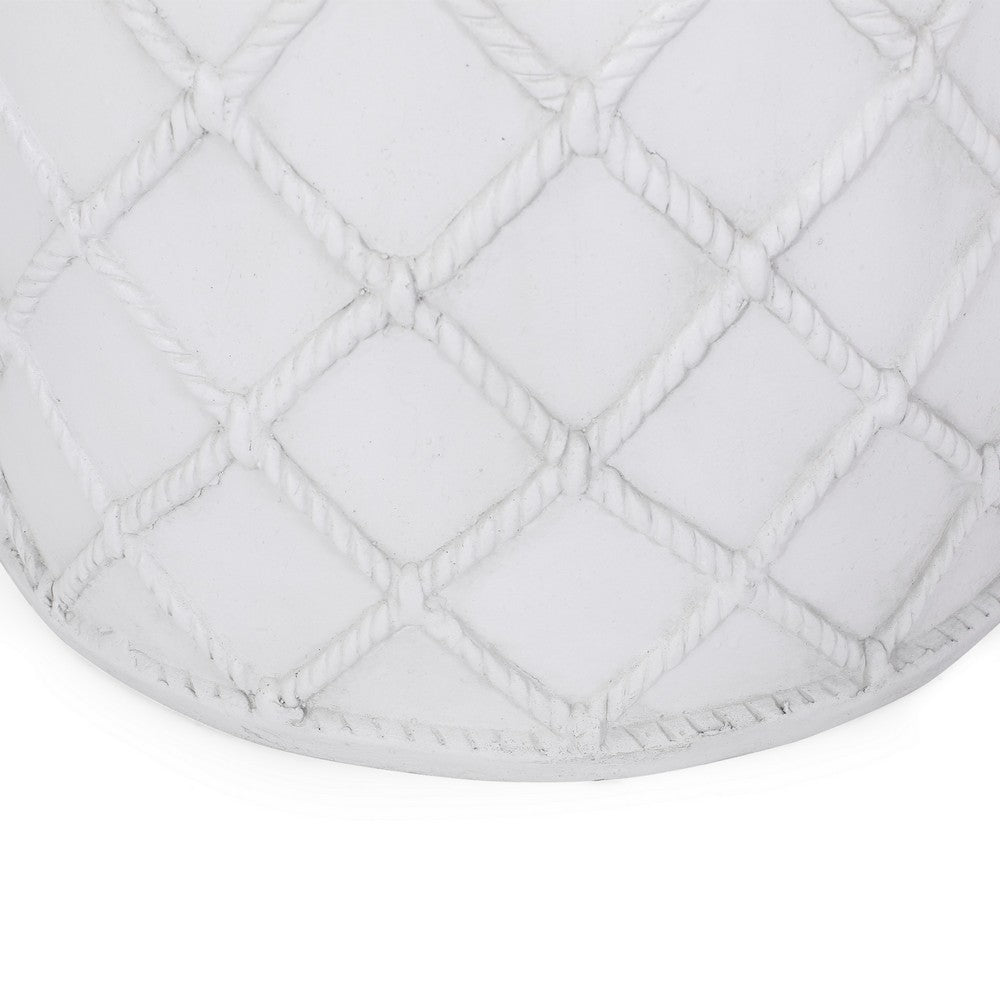 Benjara Outdoor End Table, Round 15 Inch Top, Antique White Faux Concrete
