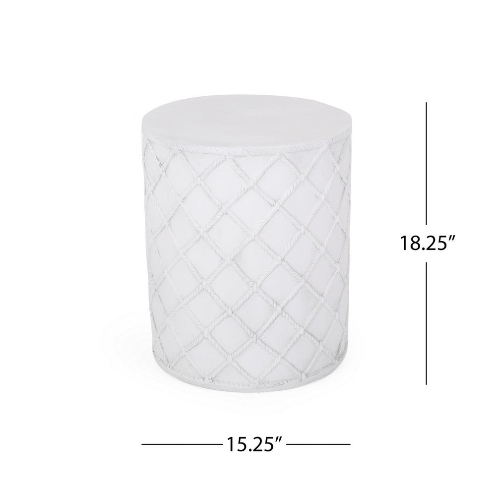 Benjara Outdoor End Table, Round 15 Inch Top, Antique White Faux Concrete