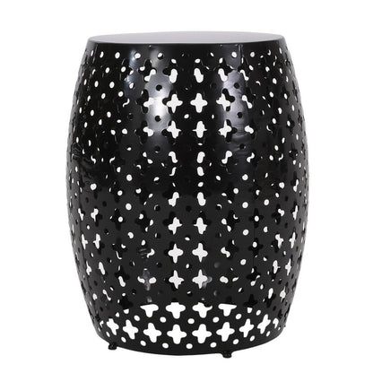 Benjara Miami Outdoor End Table, Cutout Design, Round 17 Inch, Black Iron