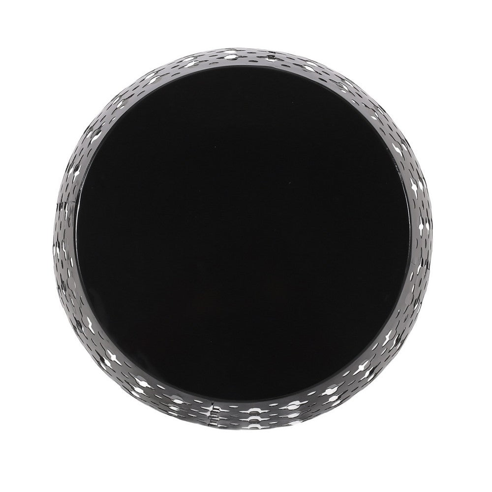Benjara Miami Outdoor End Table, Cutout Design, Round 17 Inch, Black Iron