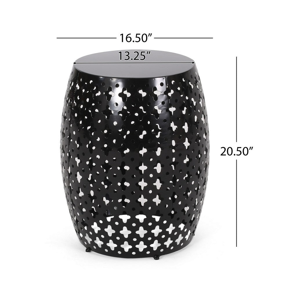 Benjara Miami Outdoor End Table, Cutout Design, Round 17 Inch, Black Iron