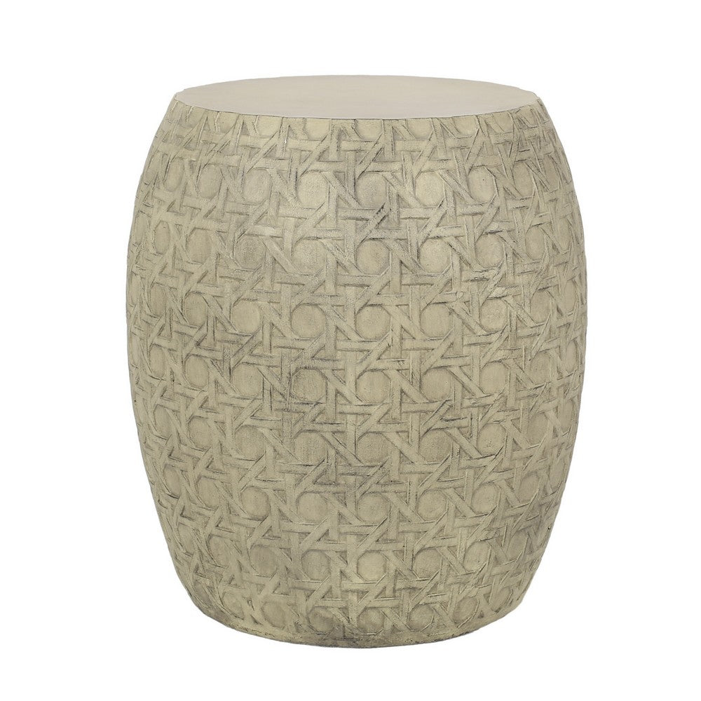 Benjara Outdoor End Table, Antique Yellow Faux Concrete, Round 18 Inch