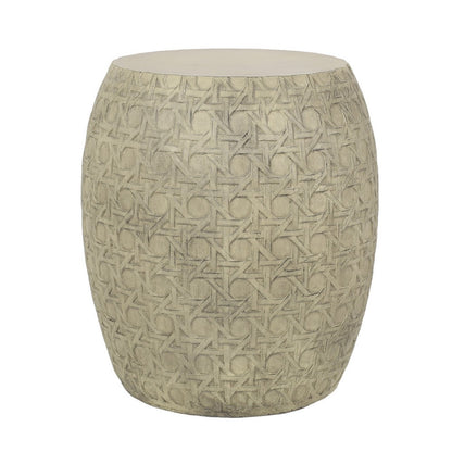Benjara Outdoor End Table, Antique Yellow Faux Concrete, Round 18 Inch