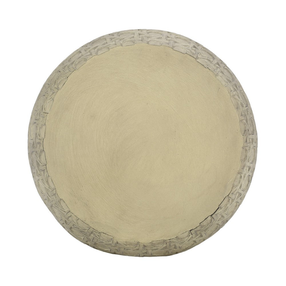 Benjara Outdoor End Table, Antique Yellow Faux Concrete, Round 18 Inch