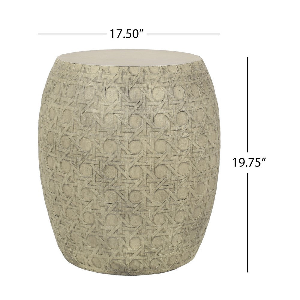 Benjara Outdoor End Table, Antique Yellow Faux Concrete, Round 18 Inch