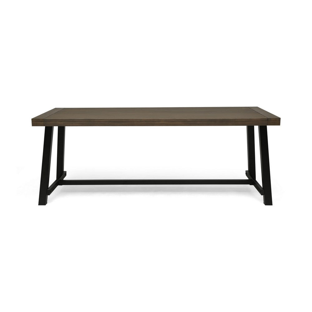 Benjara Leslee Outdoor Dining Table, Brown Top, Black Wood Rectangular 79 Inch