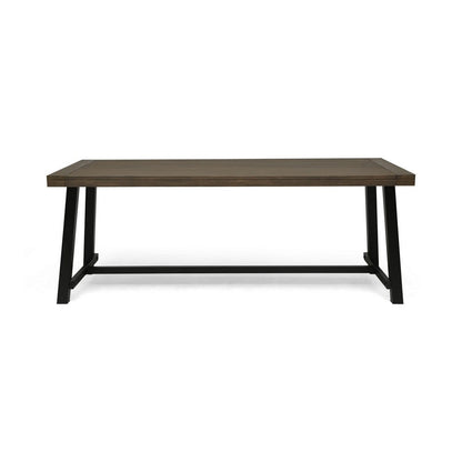 Benjara Leslee Outdoor Dining Table, Brown Top, Black Wood Rectangular 79 Inch