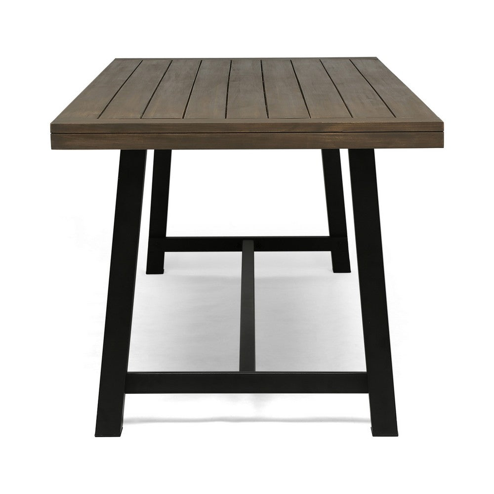 Benjara Leslee Outdoor Dining Table, Brown Top, Black Wood Rectangular 79 Inch