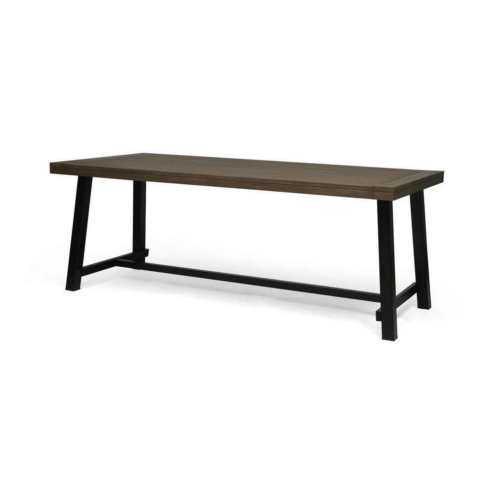 Benjara Leslee Outdoor Dining Table, Brown Top, Black Wood Rectangular 79 Inch