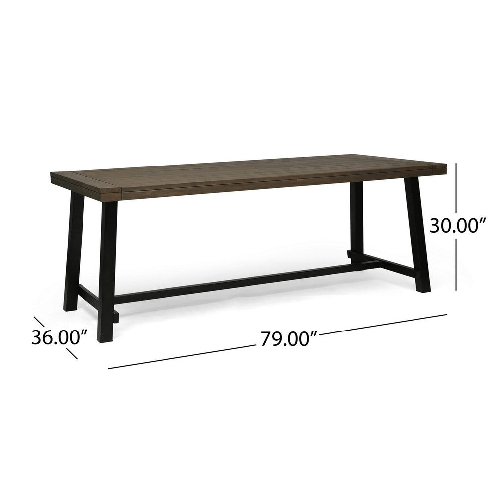 Benjara Leslee Outdoor Dining Table, Brown Top, Black Wood Rectangular 79 Inch