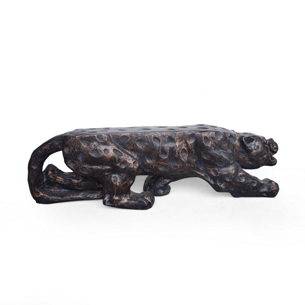 Benjara Outdoor Garden Bench, Leopard Faux Concrete, Copper Finish, 52 Inch