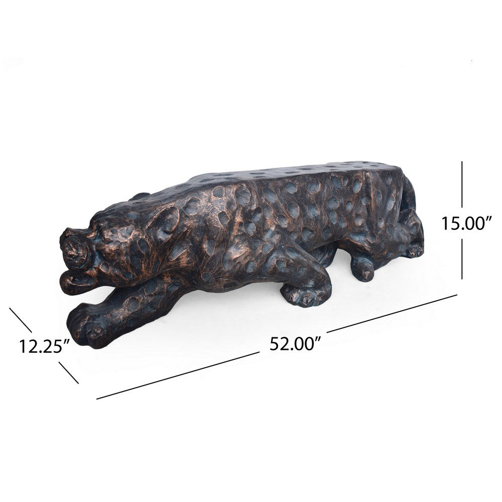 Benjara Outdoor Garden Bench, Leopard Faux Concrete, Copper Finish, 52 Inch