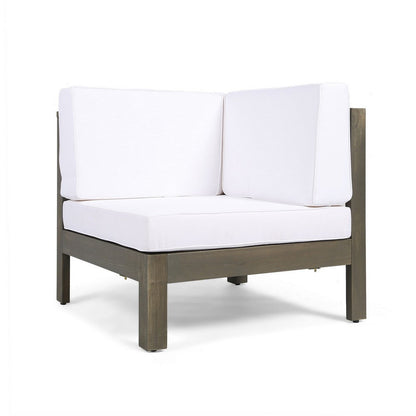 Benjara Lizzie Outdoor Corner Chair, Cross Back, White Fabric, Dark Gray Wood