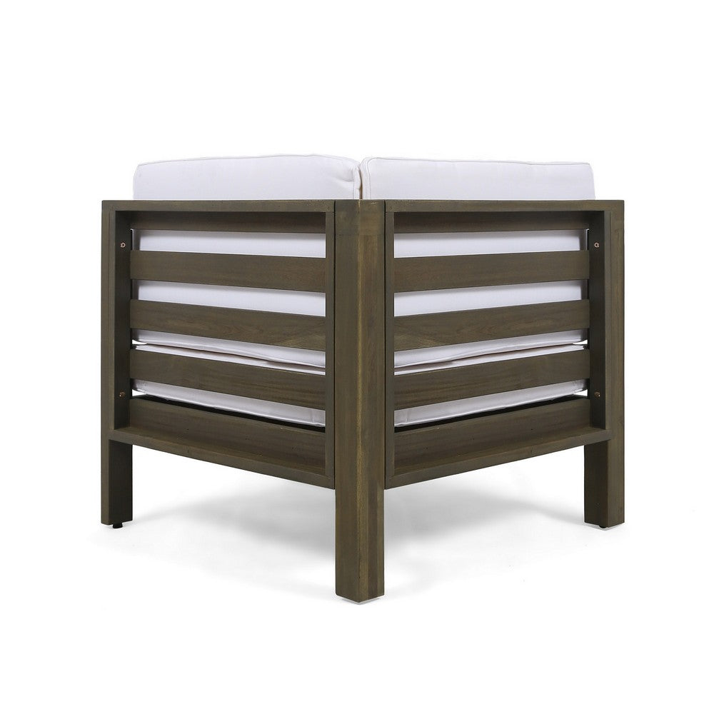 Benjara Lizzie Outdoor Corner Chair, Cross Back, White Fabric, Dark Gray Wood