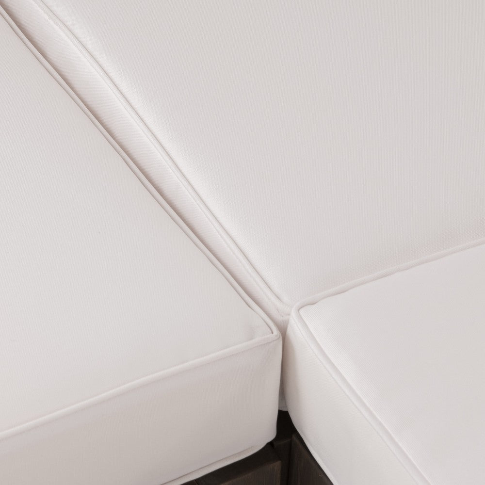 Benjara Lizzie Outdoor Corner Chair, Cross Back, White Fabric, Dark Gray Wood