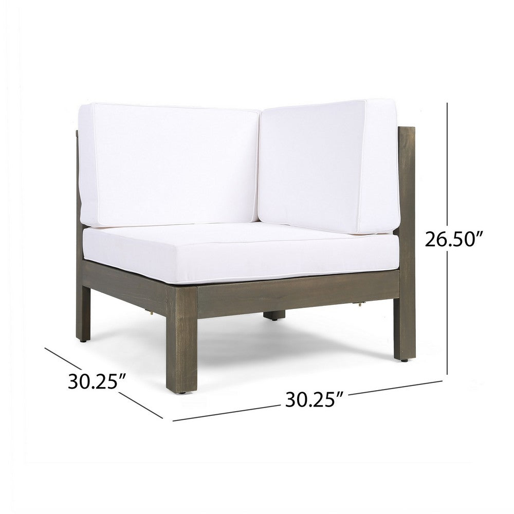 Benjara Lizzie Outdoor Corner Chair, Cross Back, White Fabric, Dark Gray Wood