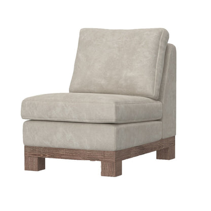 Benjara Sama Modular Armless Chair, Decor Pillow, White, Brown Solid PIne Wood