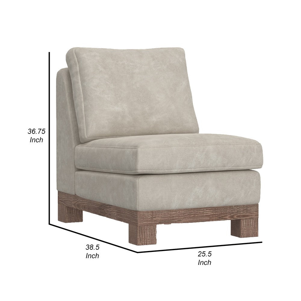 Benjara Sama Modular Armless Chair, Decor Pillow, White, Brown Solid PIne Wood