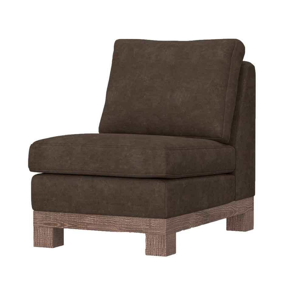 Benjara Sama Modular Armless Chair, Decor Pillow, Rich Brown Solid PIne Wood
