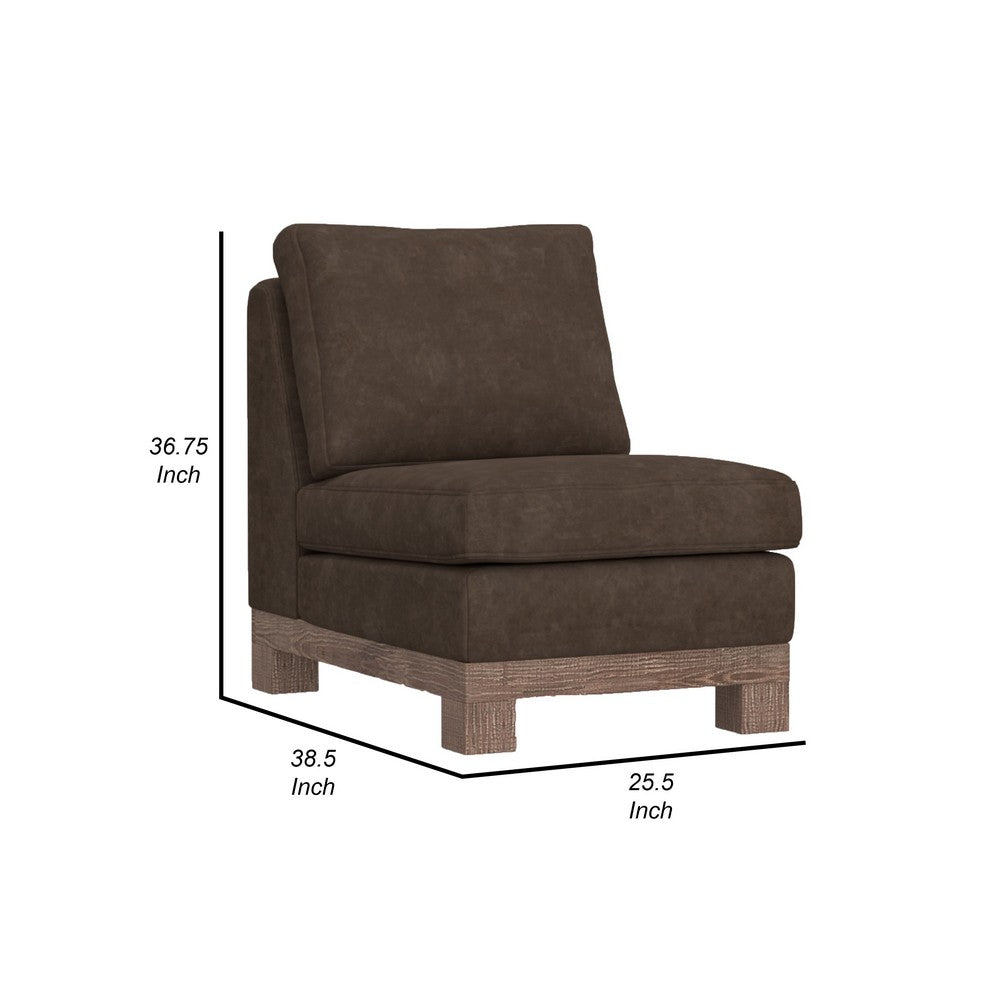 Benjara Sama Modular Armless Chair, Decor Pillow, Rich Brown Solid PIne Wood