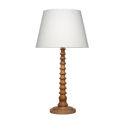Benjara Dio 31 Inch Table Lamp, White Slub Drum Shade, Brown Turned Wood Base