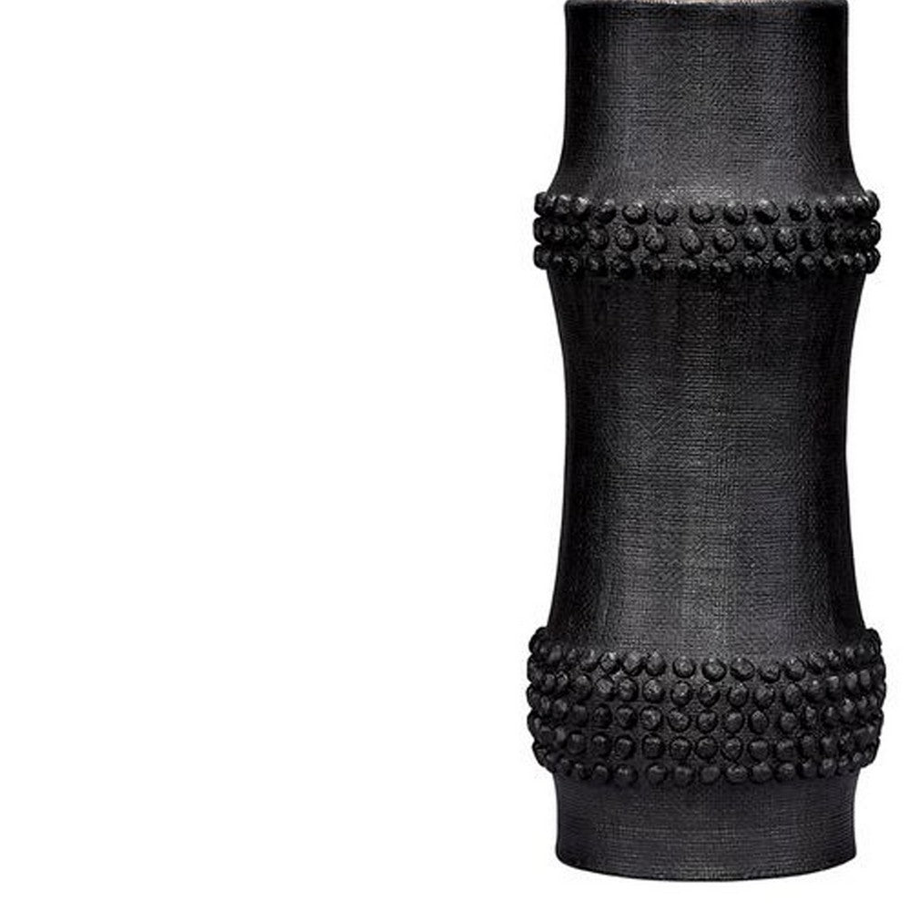 Benjara Lemy 28 Inch Table Lamp, White Linen Drum Shade, Dotted Black Base