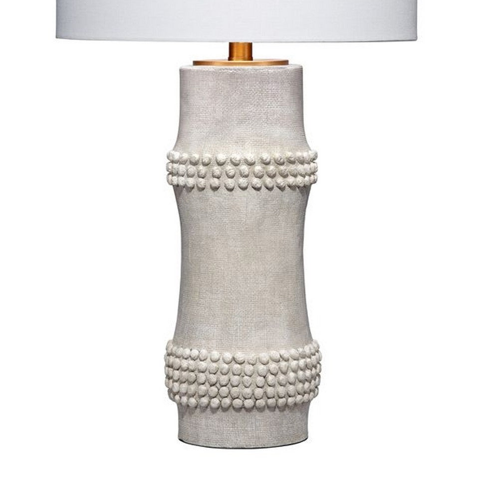 Benjara Lemy 28 Inch Table Lamp, Round Linen Drum Shade, Dotted White Base