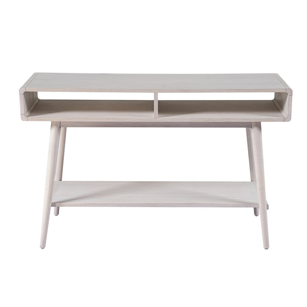 Benjara Camy Sofa Console Table, 2 Open Cubbies, 1 Lower Shelf, White 48 Inch