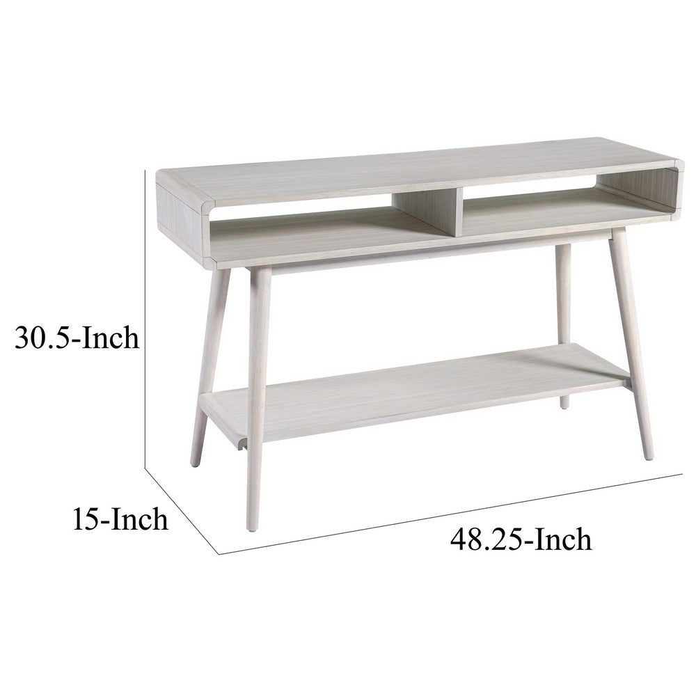Benjara Camy Sofa Console Table, 2 Open Cubbies, 1 Lower Shelf, White 48 Inch