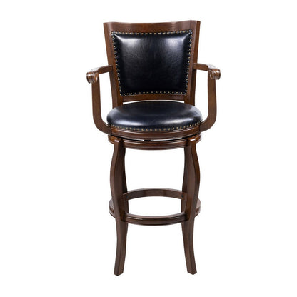 Benjara Hugo Swivel Barstool Chair, Black Faux Leather, 34 Inch Extra Tall