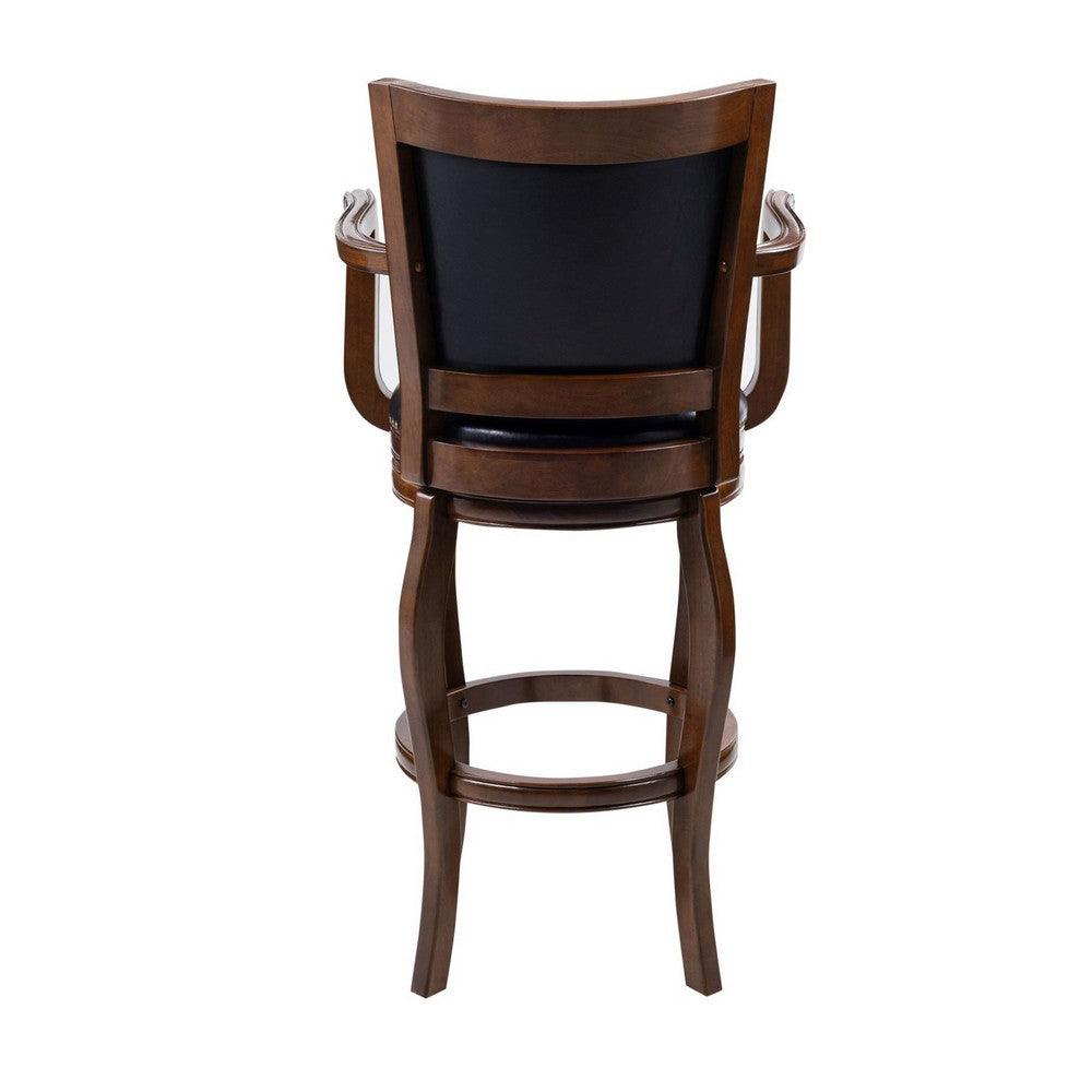 Benjara Hugo Swivel Barstool Chair, Black Faux Leather, 34 Inch Extra Tall