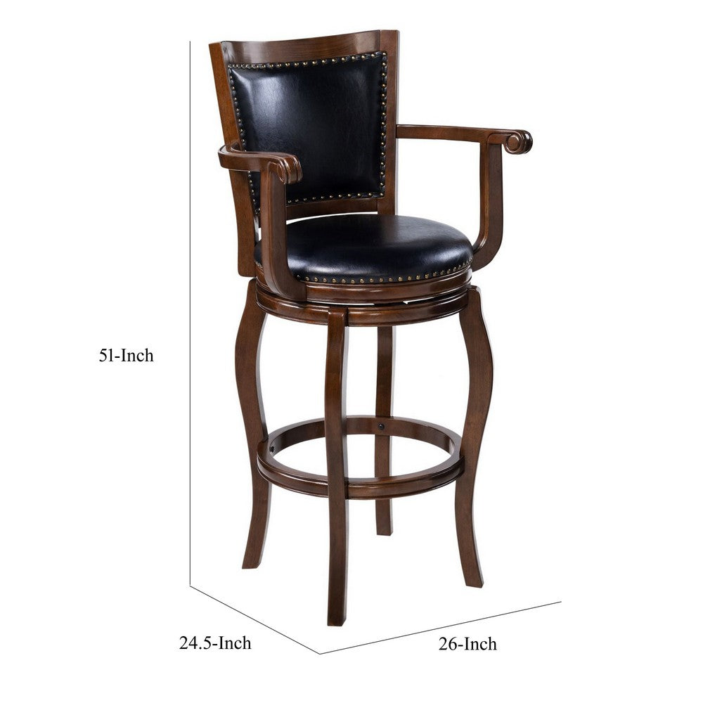 Benjara Hugo Swivel Barstool Chair, Black Faux Leather, 34 Inch Extra Tall