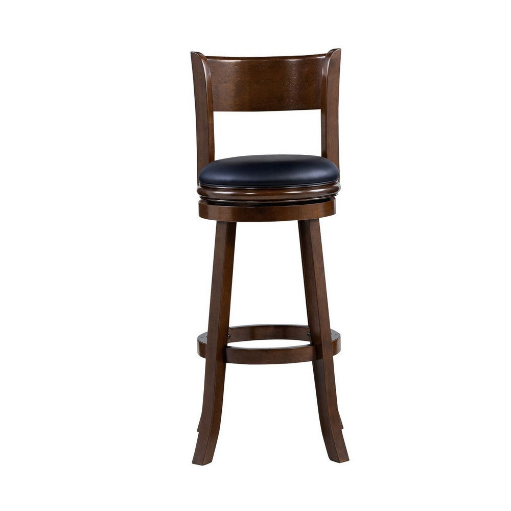 Benjara Milo Swivel Barstool Chair, Black Faux Leather, 34 Inch Extra Tall