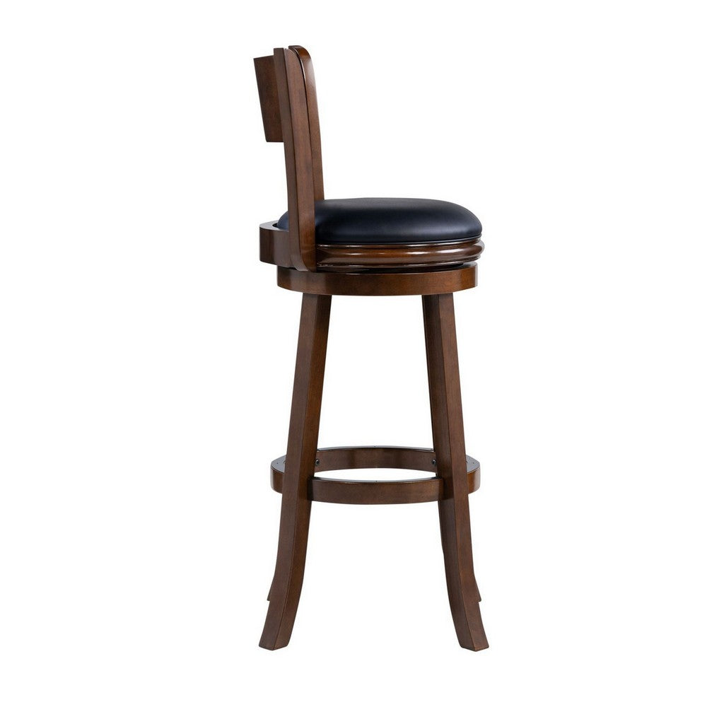 Benjara Milo Swivel Barstool Chair, Black Faux Leather, 34 Inch Extra Tall