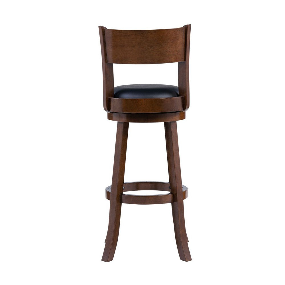 Benjara Milo Swivel Barstool Chair, Black Faux Leather, 34 Inch Extra Tall