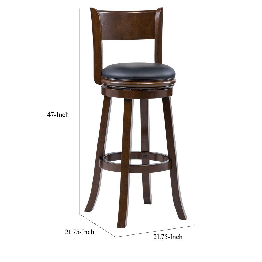 Benjara Milo Swivel Barstool Chair, Black Faux Leather, 34 Inch Extra Tall