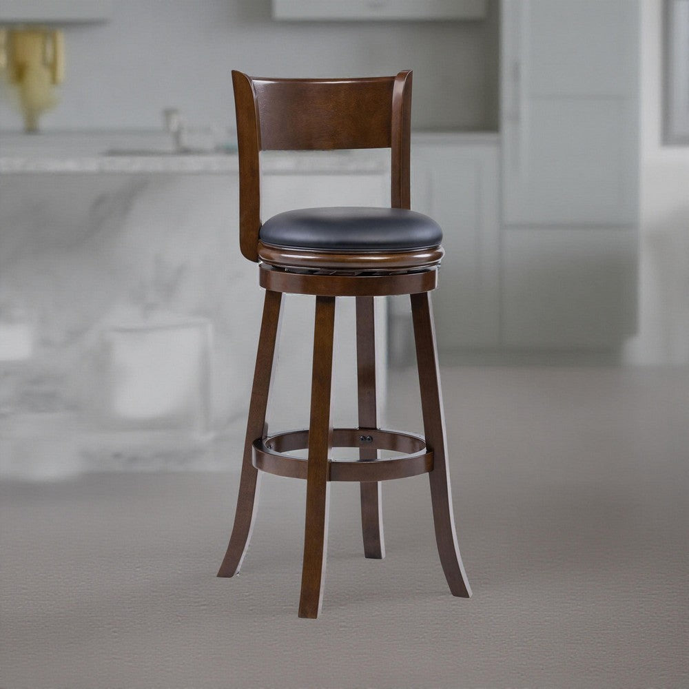 Benjara Milo Swivel Barstool Chair, Black Faux Leather, 34 Inch Extra Tall