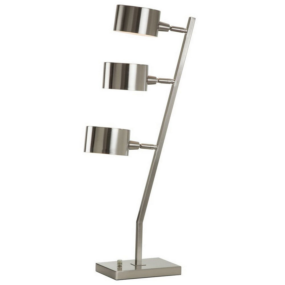 Benjara 30 Inch Table Lamp, Stackable 3 Task Light Metal Shades, Nickel Silver