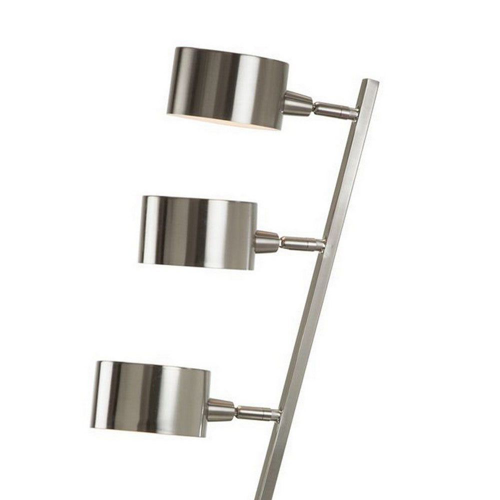 Benjara 30 Inch Table Lamp, Stackable 3 Task Light Metal Shades, Nickel Silver