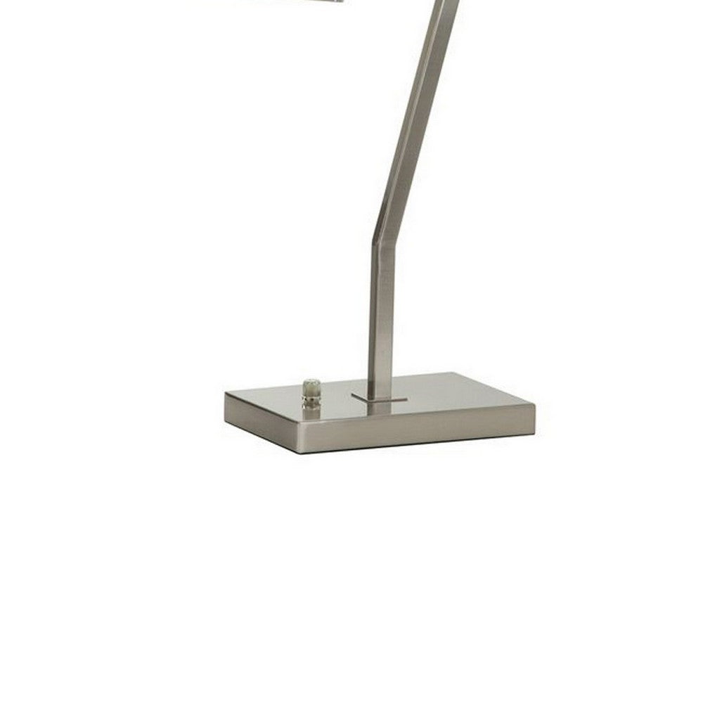 Benjara 30 Inch Table Lamp, Stackable 3 Task Light Metal Shades, Nickel Silver