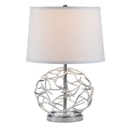 Benjara 24 Inch Table Lamp, Silver Hollow Geometric Globe Base, Empire Shade
