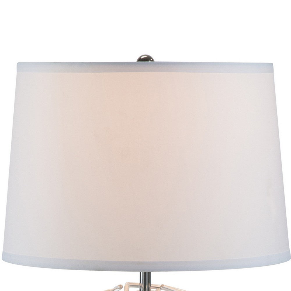 Benjara 24 Inch Table Lamp, Silver Hollow Geometric Globe Base, Empire Shade