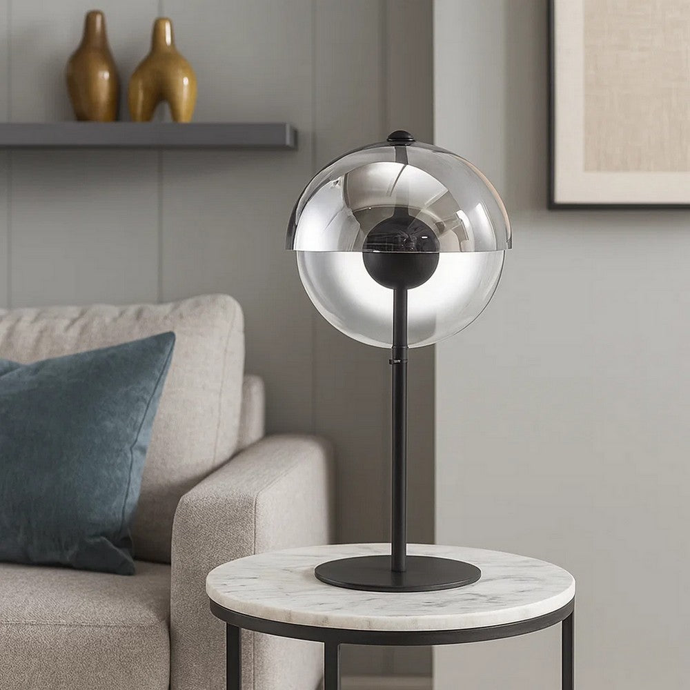 Benjara 24 Inch Table Lamp, Accent Round Orb Glass Metal Shade, Black