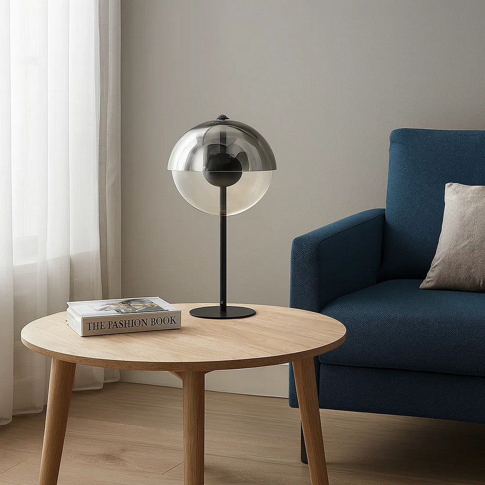 Benjara 24 Inch Table Lamp, Accent Round Orb Glass Metal Shade, Black