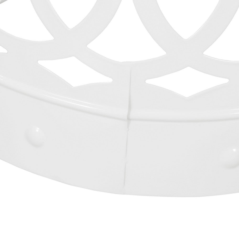 Benjara Feio Outdoor Side End Table 14 Inch Round Geometric Pattern White Iron