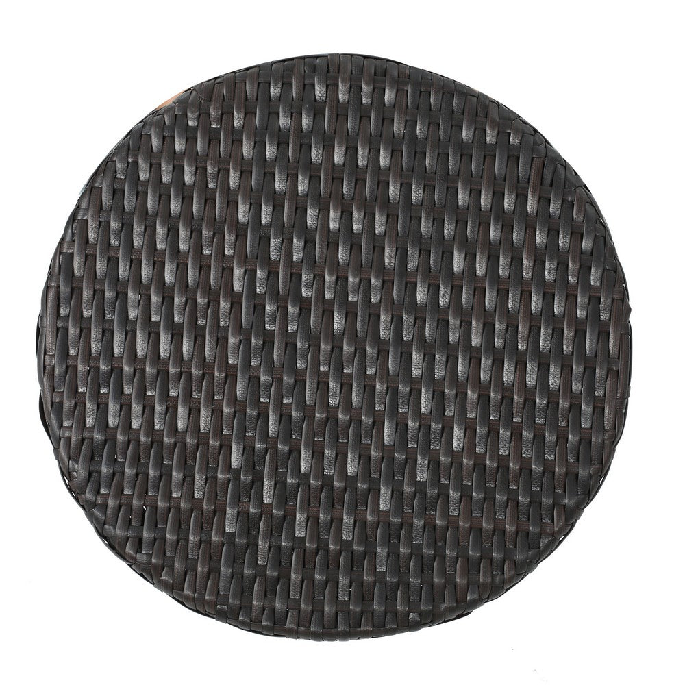 Benjara Deno Patio Side End Table, 16 Inch Iron, Hourglass Shape, Brown Wicker