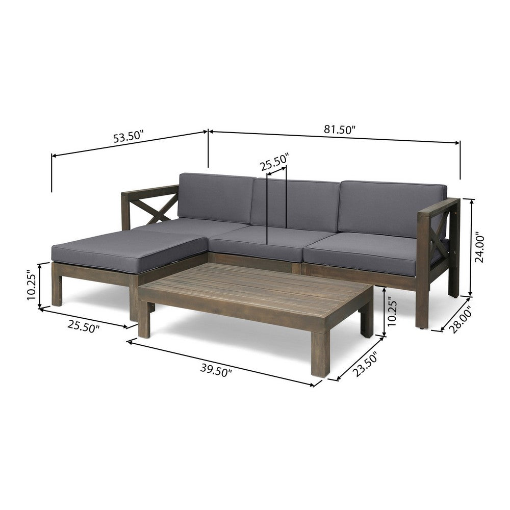 Benjara Liom 5pc Outdoor Sectional Sofa Set w Ottoman, Coffee Table, Gray
