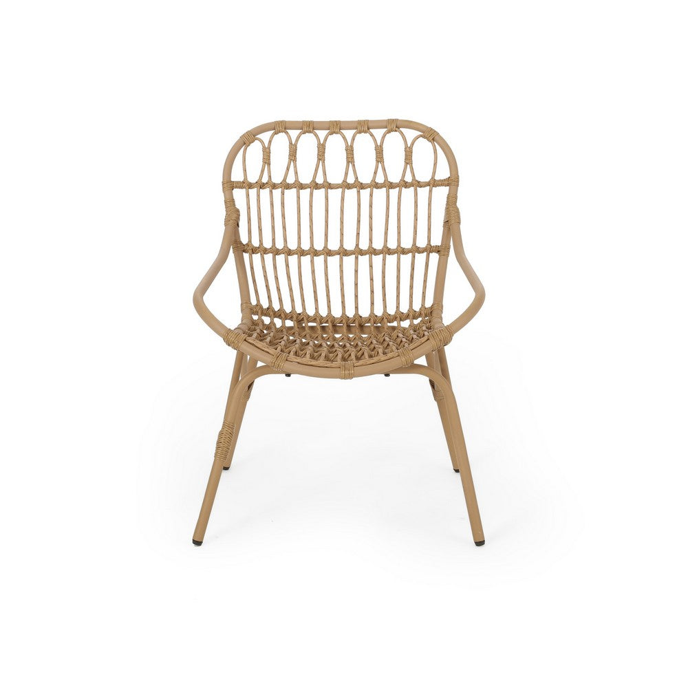 Benjara Hexy Outdoor Accent Chair Set of 2, Boho Style Faux Rattan Woven Brown